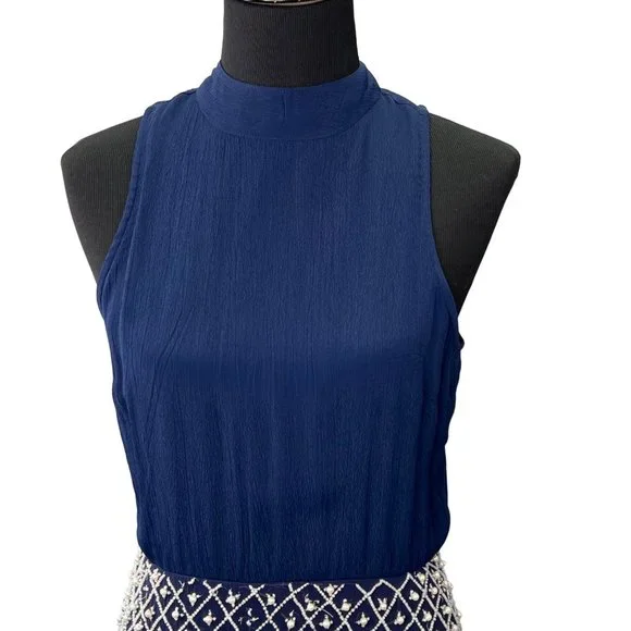 NBD Revolve Best Mistake Dress size S Navy Blue Beaded Mini Sleeveless - Picture 3 of 10